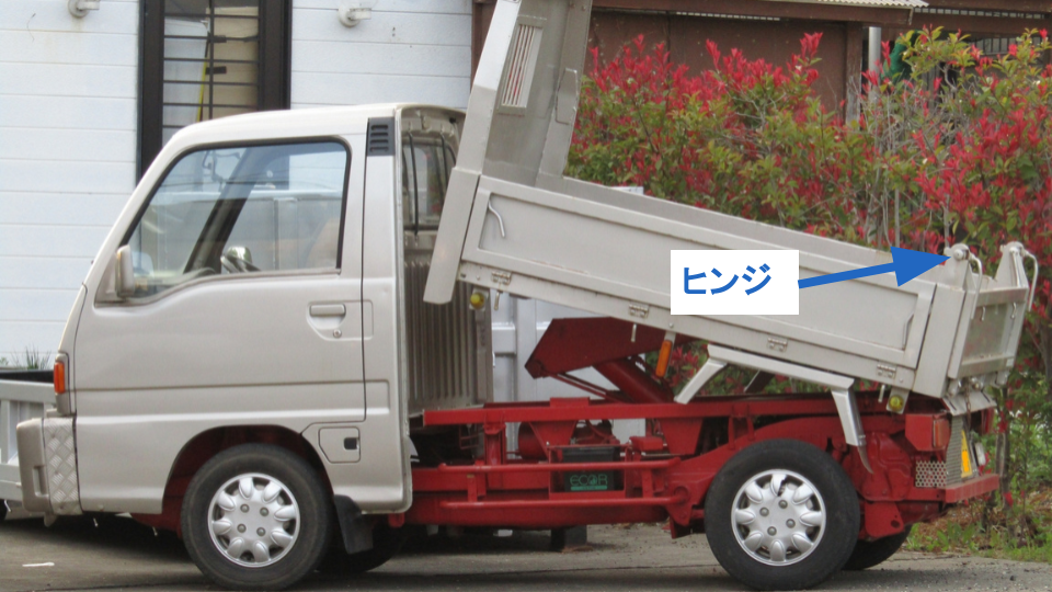 ダンプ荷台のヒンジ